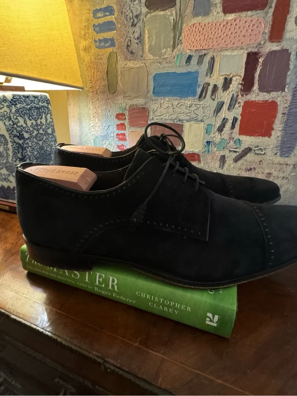 Rare Mezlan Black Suede Cap Toe Oxfords With Elongated Soft Chisel Toe 11.5 D